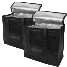 Black Insulated Food Delivery Bag 13 x 14 x 8 Inches, Insulated Grocery Bags with Zippered Top, Pack of 2 Heavy Duty Catering Bag for Food Delive