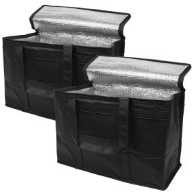 Black Insulated Food Delivery Bag 11 x 8 x 9 Inches, Insulated Grocery Bags with Zippered Top, Pack of 2 Heavy Duty Catering Bag for Food Deliver