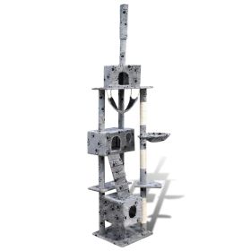 Cat Tree Scratching Post 87" - 94" 3 Condos Gray with Paw Prints