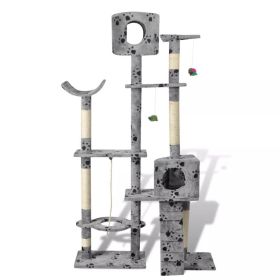Cat Tree Scratching Post 69" 2 Condos Gray with Paw Prints