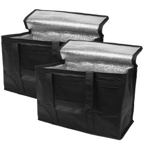 Black Insulated Food Delivery Bag 16 x 13 x 9 Inches, Insulated Grocery Bags with Zippered Top, Pack of 30 Heavy Duty Catering Bag for Food Deliv