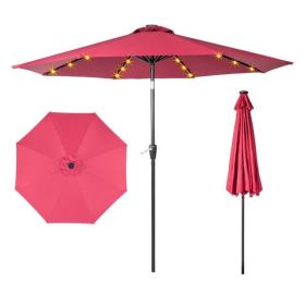 9FT Umbrella Waterproof Folding Sunshade Wine Red with Light(Not Included Umbrella Base)