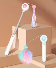 Retractable Laser Cat Stick Toys Cat Toy BallsKitten Playing Cat Laser Teaser Wand  ABS  PPMaterial   Safe And None Toxic, Universalinteractive T (Color: pink)