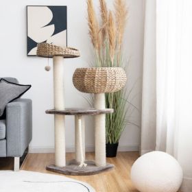 41 Inch Rattan Cat Tree with Napping Perch (Color: Beige)